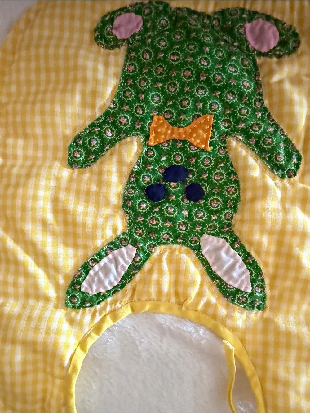 Vintage baby Yellow, Blue, Green Gingham Applique Bib Set